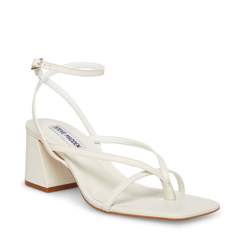 White Steve Madden Alaina Leather Women's Heels Sandals | PH 6458T16I